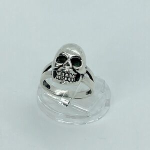 Vtg Sterling Silver 925 Skull Skeleton Spooky Witchy Goth Punk Biker Ring Sz 5.5